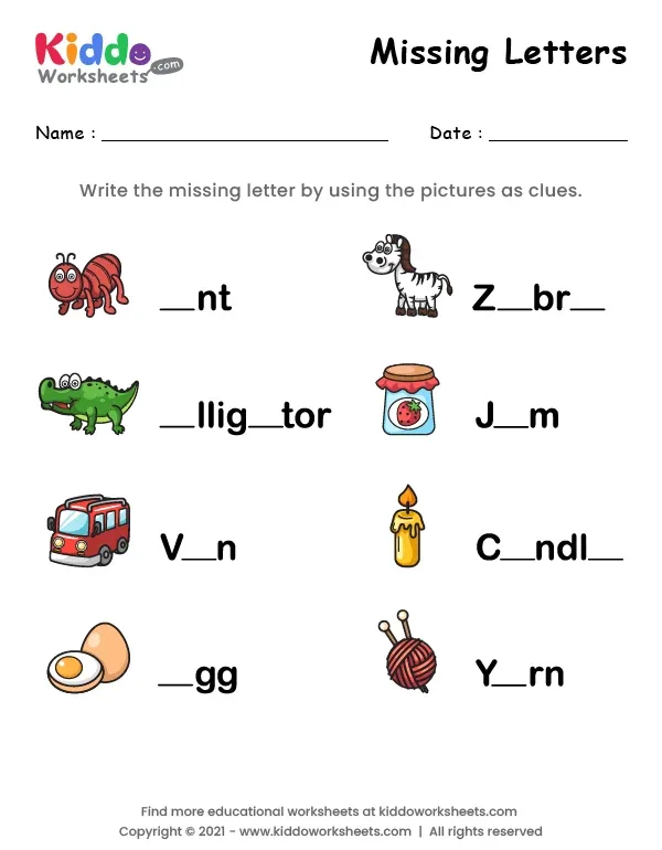 Missing Letters A and E Worksheet