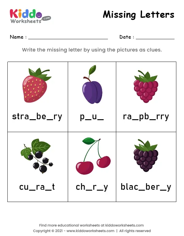 Missing Letters Fruits Worksheet